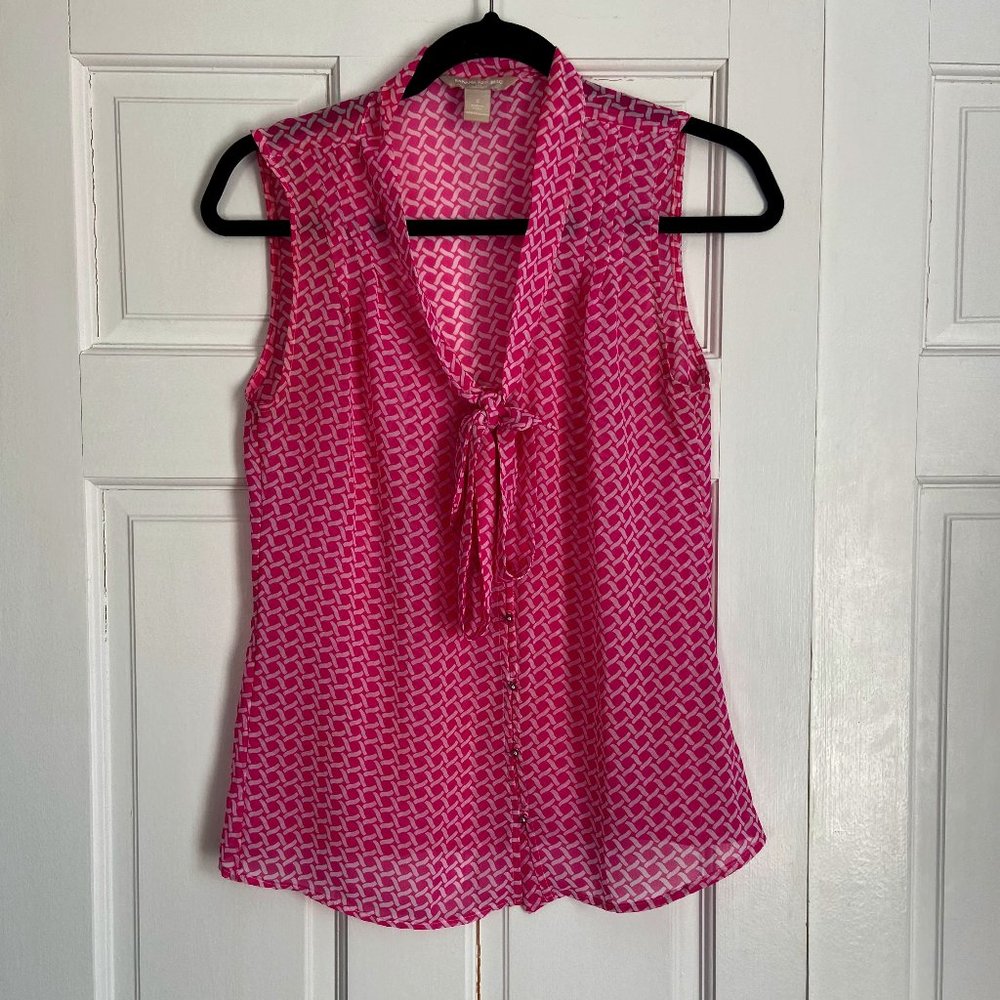 Pink & White tie neck blouse